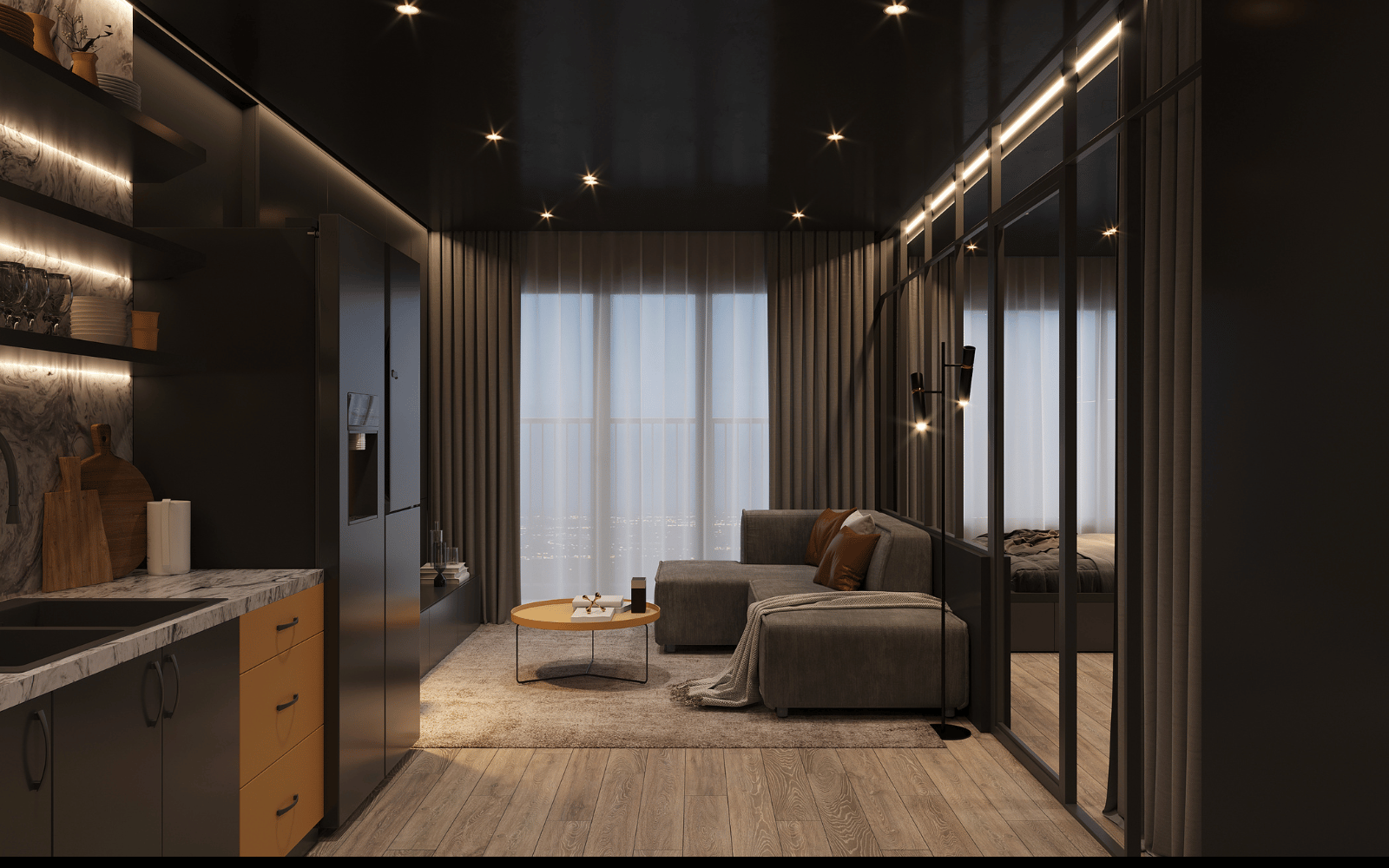 Modern smart home interior with comfort and safety context